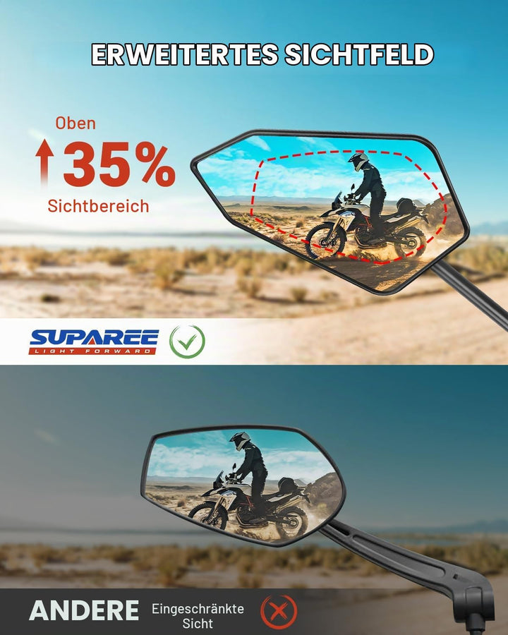 SUPAREE Motorrad Spiegel Klappbar Motorrad Rückspiegel M10 Lenkerspiegel motorrad e Geprüft 360°Dreh