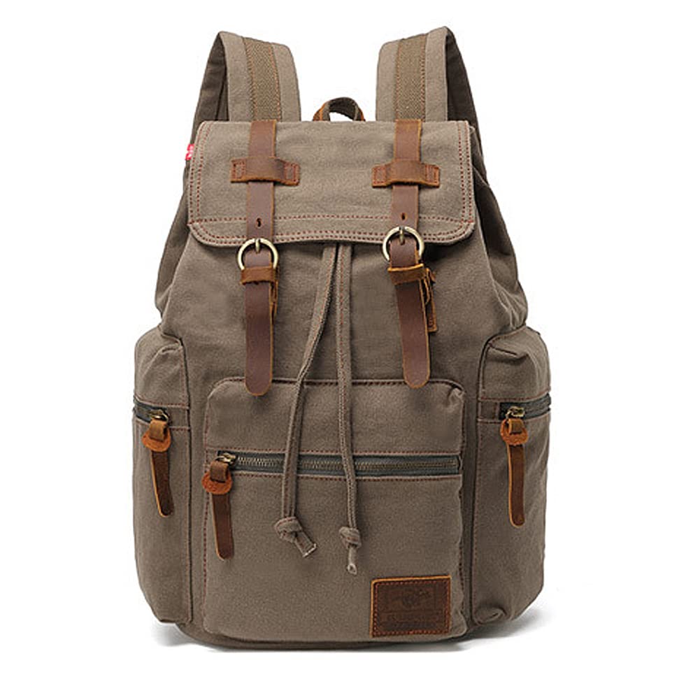 Retro Segeltuch Rucksack, Canvas Vintage Rucksack Laptop Daypack Schulrucksack Reisetasche Lederruck
