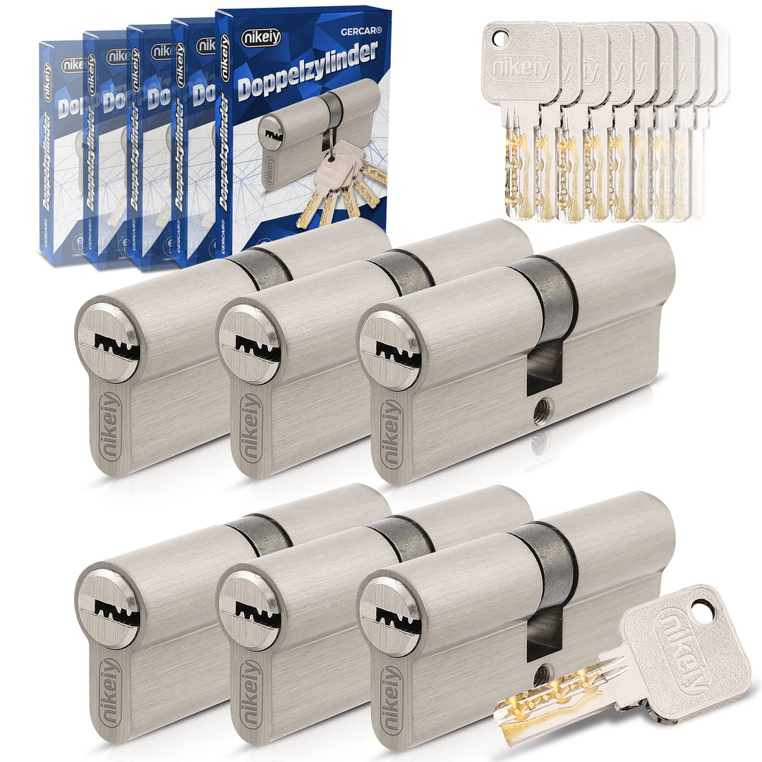 GERCAR Pro Gleichschliessend 6x Schliesszylinder 40/55 Set 6 Profilzylinder inkl. 30 Schlüssel - 95