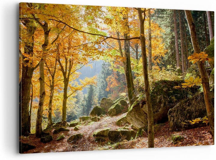 ARTTOR Bilder auf Leinwand 100x70cm Leinwandbild Herbst berg wald natur Gross Wanddeko Bild Schlafzi