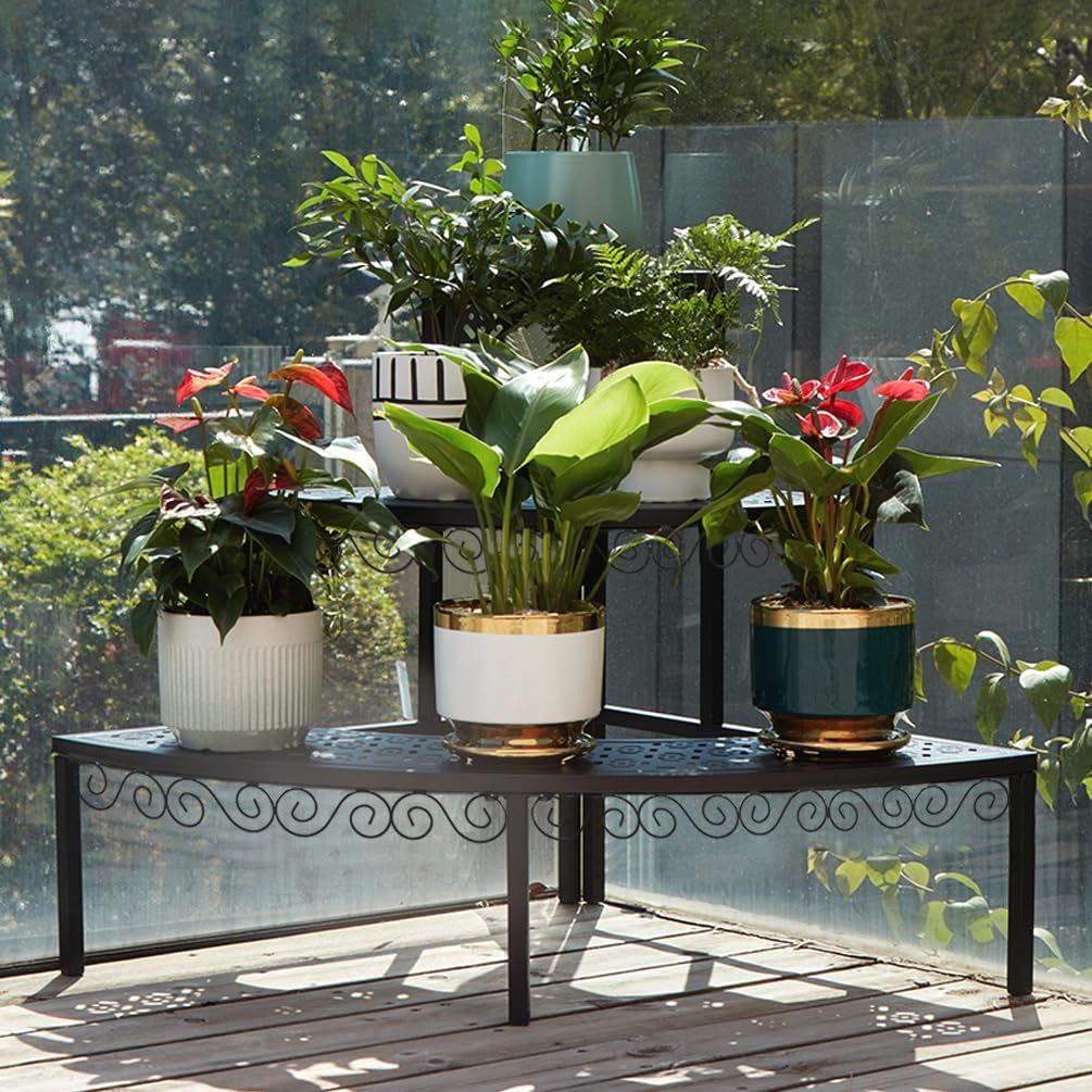BAOYOUNI Blumentreppe Metall 3 Etagen Pflanzenständer Blumenständer Eck Pflanzenregal Blumenregal Bl