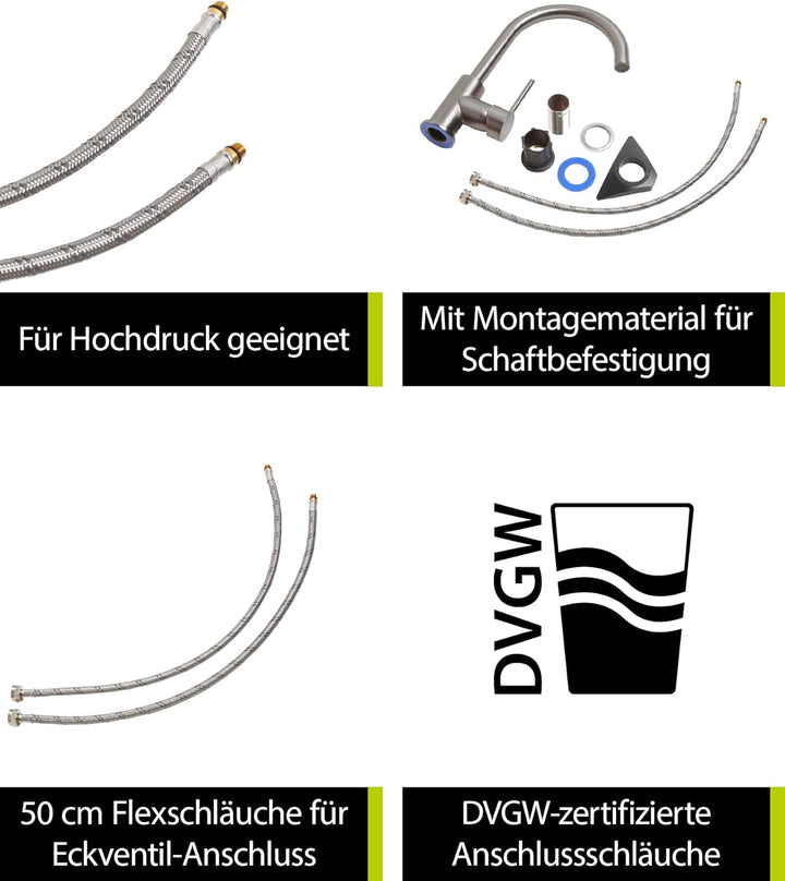 aquaSu® Spültischarmatur Kira mit Wasserspar-Kartusche, Kosten-sparende Kaltwassermittelstellung, ho