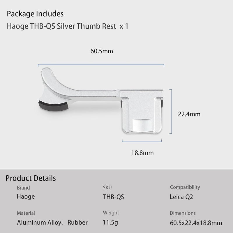 Haoge THB-QS Metall-Blitzschuh-Daumenauflage, Daumenauflage, Handgriff für Leica Q2 Kamera, silberfa