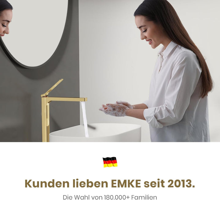 EMKE Wasserhahn Bad Champagnergold, 335 x 233 x 46 mm, Messing, Keramikkartusche, Badarmatur, Mischb