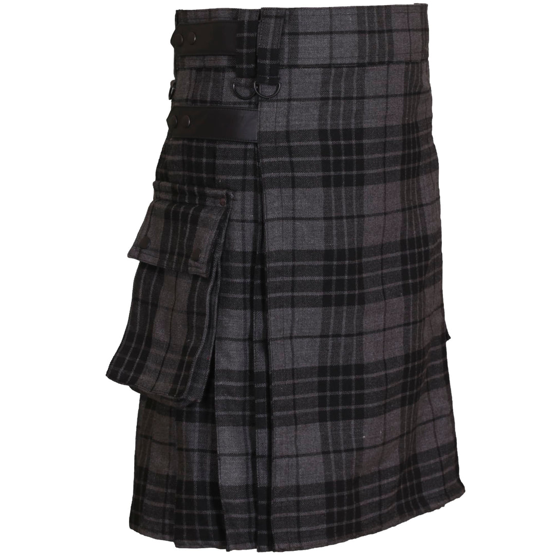 All Kilts Sports Utility-Kilt für Herren aus Acrylwolle mit Lederriemen Dark Grey Watch 48, Dark Gre