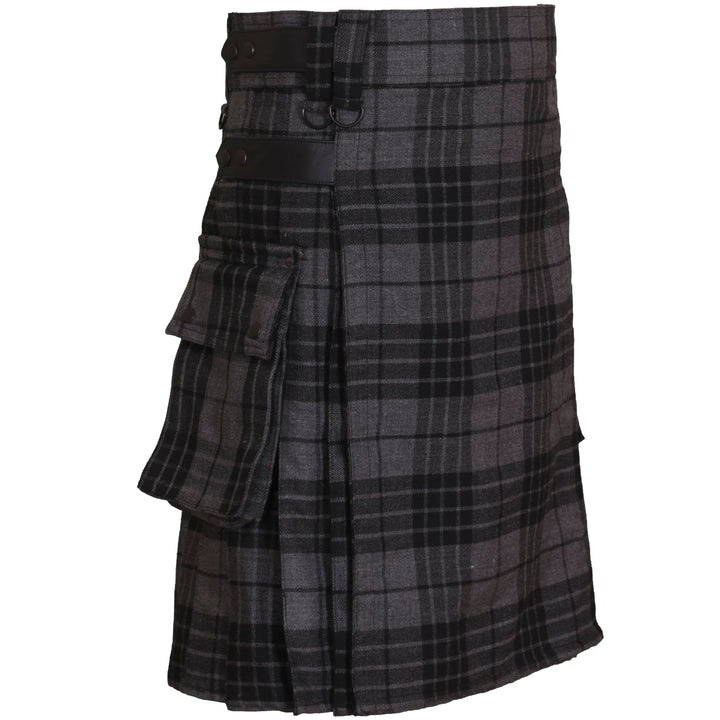 All Kilts Sports Utility-Kilt für Herren aus Acrylwolle mit Lederriemen Dark Grey Watch 48, Dark Gre