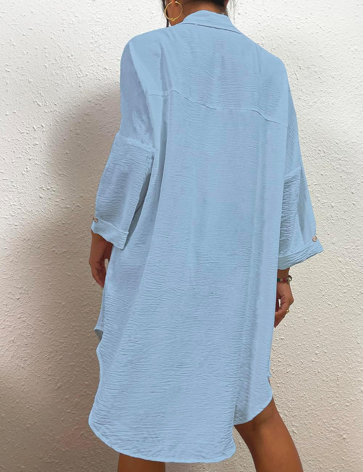Frauen Badeanzug Coverup Shirt Kleid Button Down Badeanzug Cover Up Beachwear, B-hell Blau M