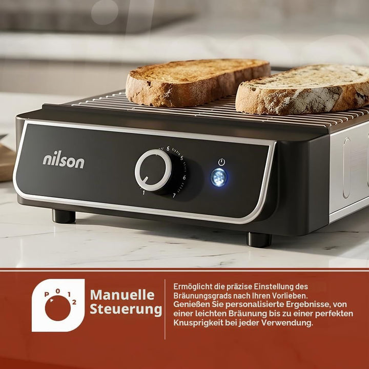 NTS1000FL4 Flach-Toaster, horizontal, 1000 W, 6 Toaststufen, manuelle Steuerung, digitaler Timer, Rö