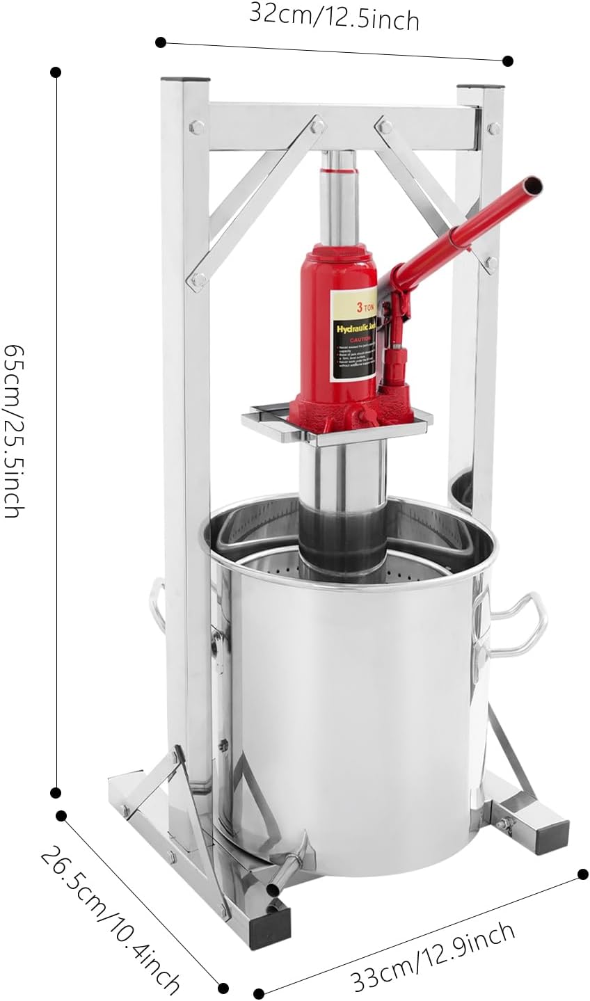 3T Druck Edelstahl Hydraulische Saftpresse, 12L/6L Obstweinpresse