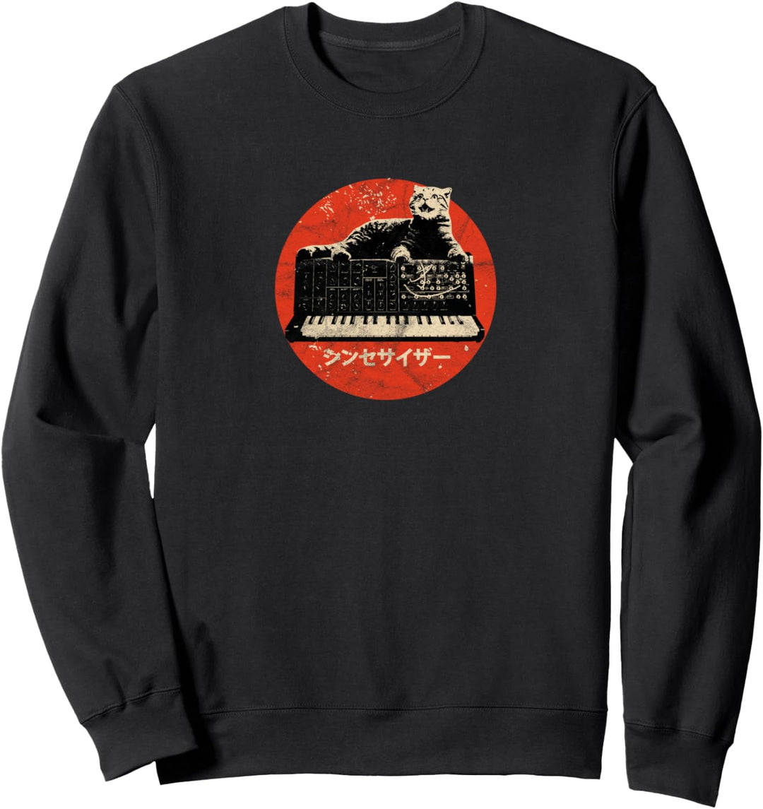 Synthesizer Cat & Synth Techno Acid Vintage Katze DJ Studio Sweatshirt
