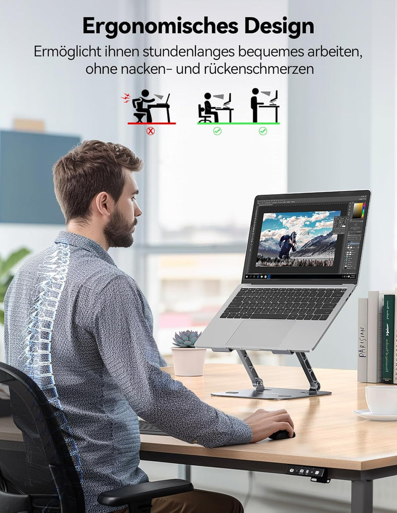 TECKNET Laptop Ständer Höhenverstellbarer, Ergonomischer Faltbarer Tragbarer Belüfteter Laptop Halte