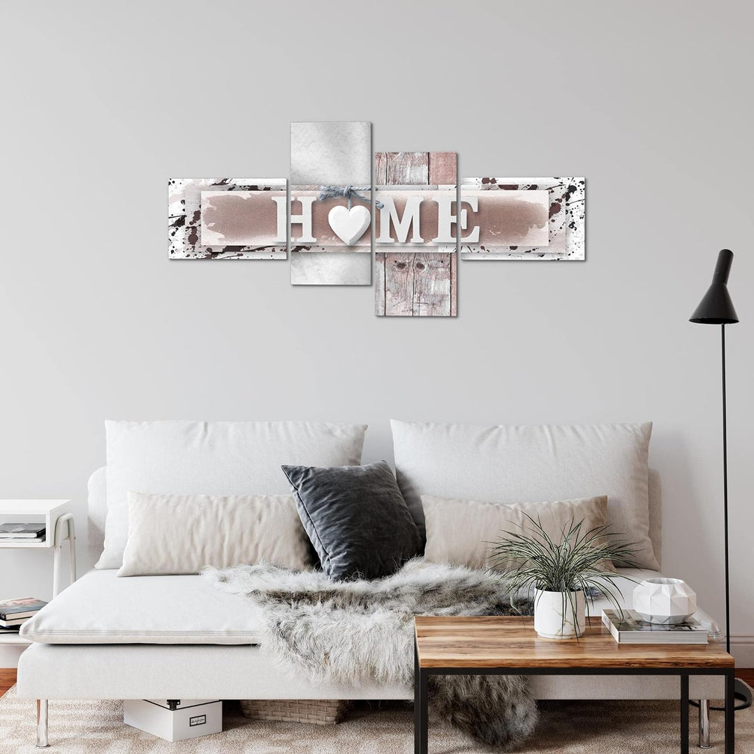 Runa Art Bild Modern Home Herz - Made in Germany - Wandbilder Mit Spruch Grau Rosa 4 Teilig 504542b