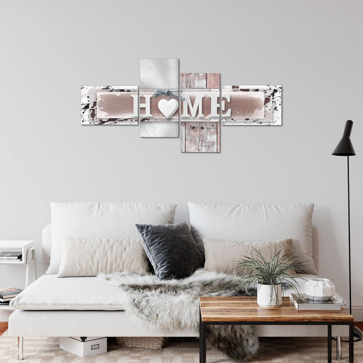 Runa Art Bild Modern Home Herz - Made in Germany - Wandbilder Mit Spruch Grau Rosa 4 Teilig 504542b