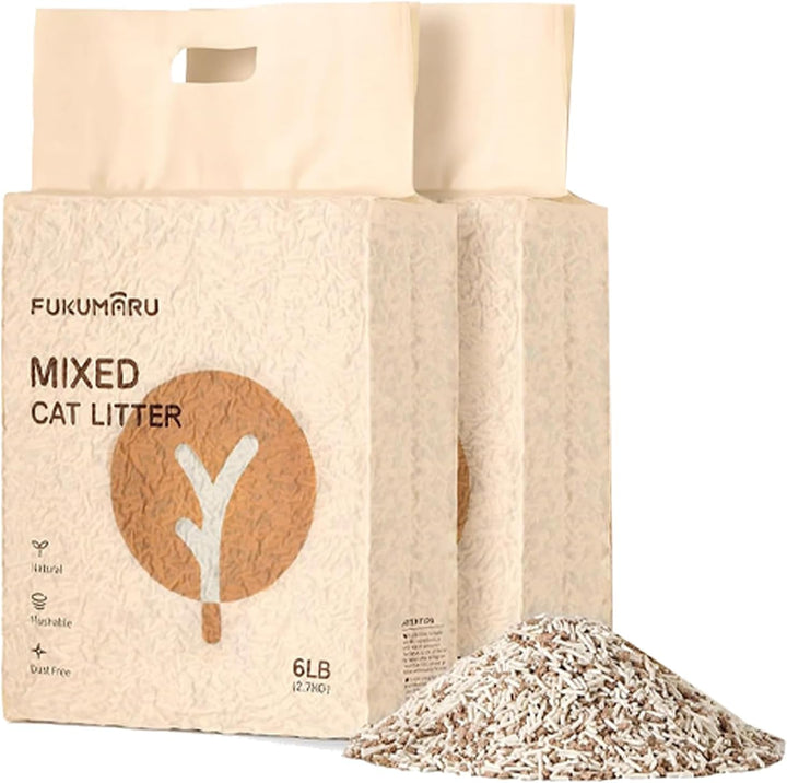 FUKUMARU Tofu Katzenstreu 5.4 kg, Klumpstreu für Katzen, Gemischtes Apfelholzpellets, Staubfrei und