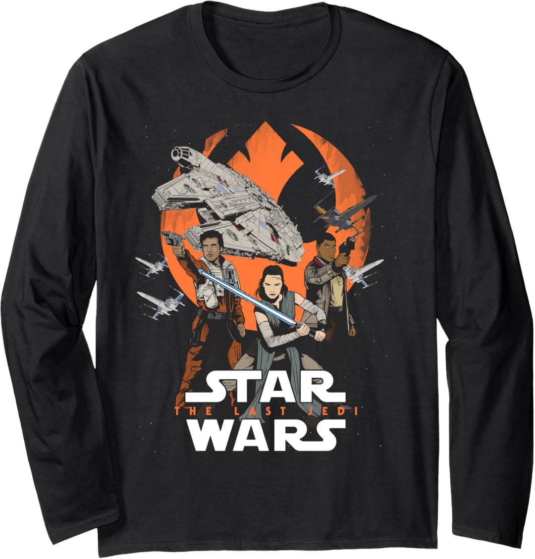 Star Wars The Last Jedi Group Shot Rebel Background Logo Langarmshirt