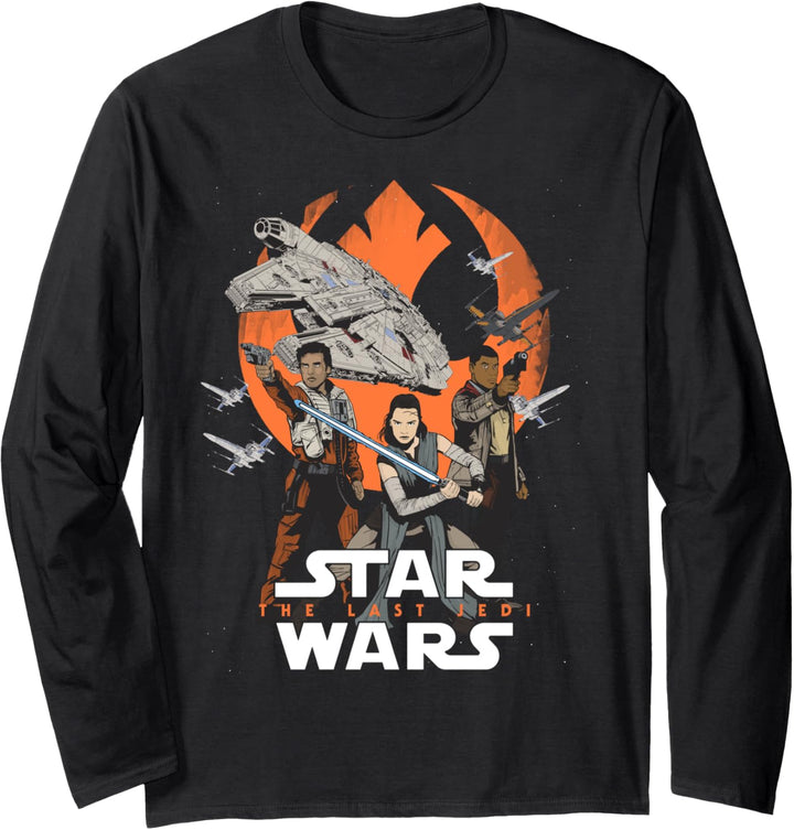 Star Wars The Last Jedi Group Shot Rebel Background Logo Langarmshirt