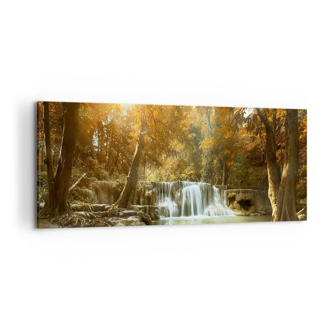Wandbilder Dekoration Wohnzimmer Park Wasserfall Wasser Panorama Bilder auf Leinwand 120x50cm Leinwa