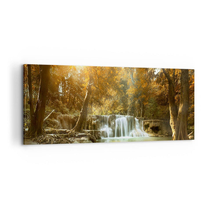 Wandbilder Dekoration Wohnzimmer Park Wasserfall Wasser Panorama Bilder auf Leinwand 120x50cm Leinwa