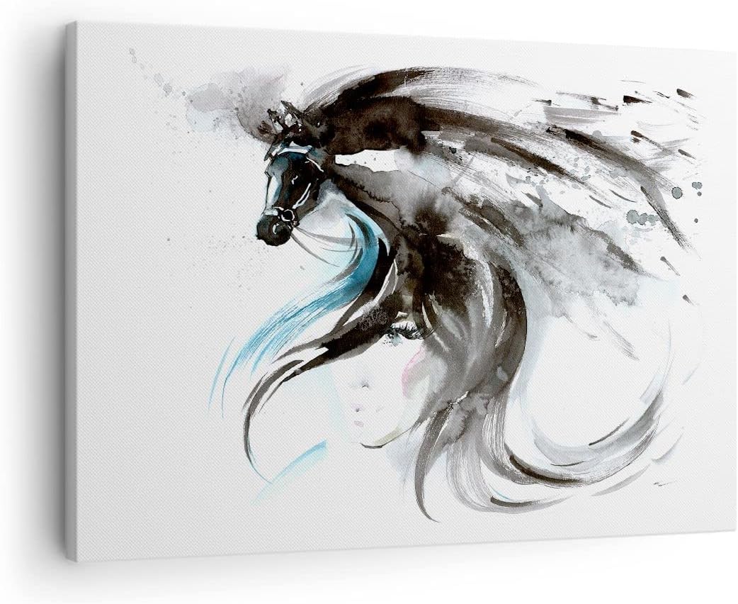 Bilder auf Leinwand Pferd Streifen Hengst Laufen Leinwandbild 70x50cm Wandbilder Dekoration Wohnzimm