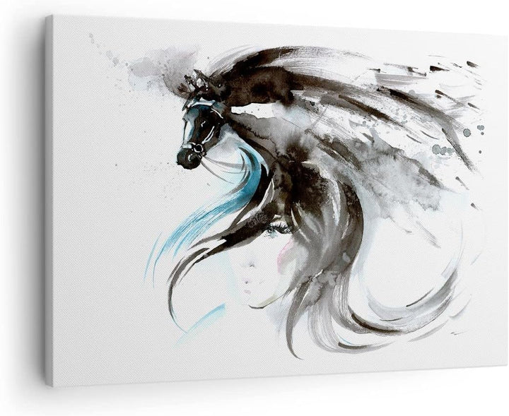 Bilder auf Leinwand Pferd Streifen Hengst Laufen Leinwandbild 70x50cm Wandbilder Dekoration Wohnzimm