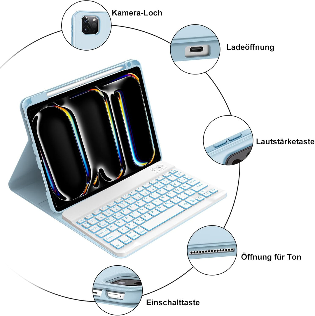Tastatur für iPad pro 11" 2024 (M4), Hülle mit Tastatur für iPad Pro 5. Generation, Magnetisch Abneh