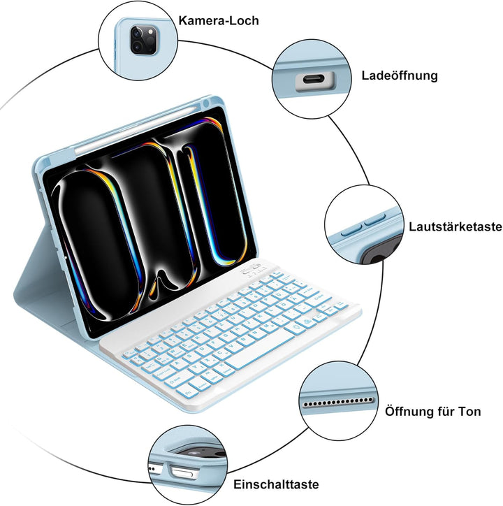 Tastatur für iPad pro 11" 2024 (M4), Hülle mit Tastatur für iPad Pro 5. Generation, Magnetisch Abneh
