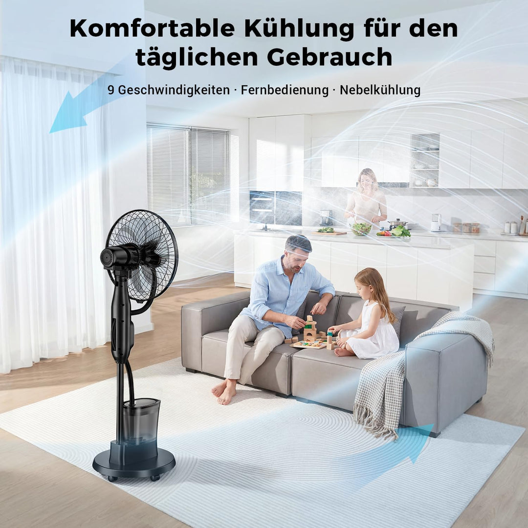 NebulaFlow Mist Fans Standventilator mit Wassersprüher, 3-in-1-Kühlung & Befeuchtung, Oszillierender