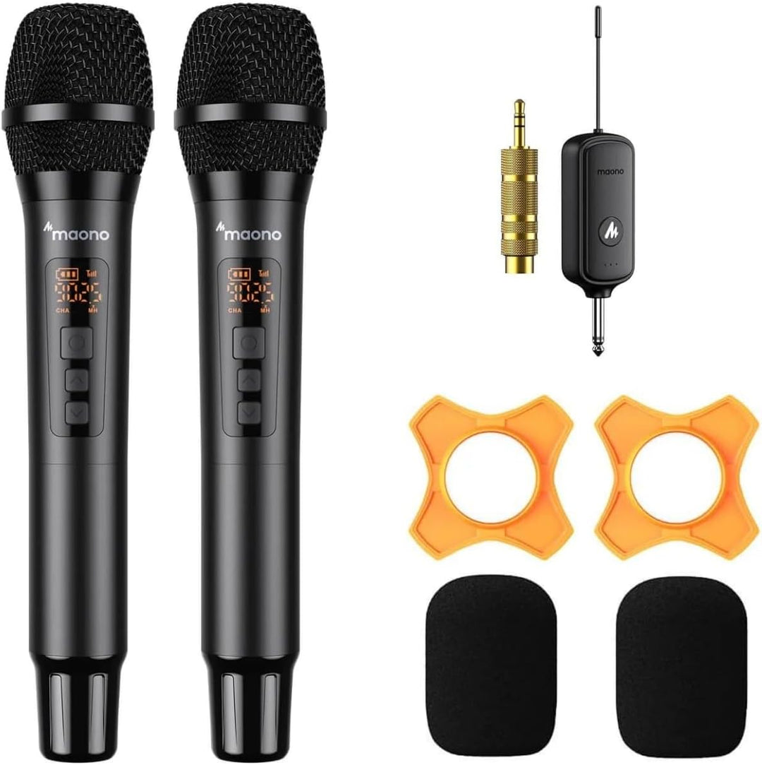 Maono WM760 A2 - Drahtloses Mikrofonsystem mit 2 Mikrofonen und Empfänger, schwarz