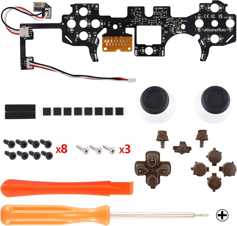 eXtremeRate DTF LED Kit für ps5 Controller BDM-030/040, Ersatz leucht D-Pad Thumbstick Share/Option/