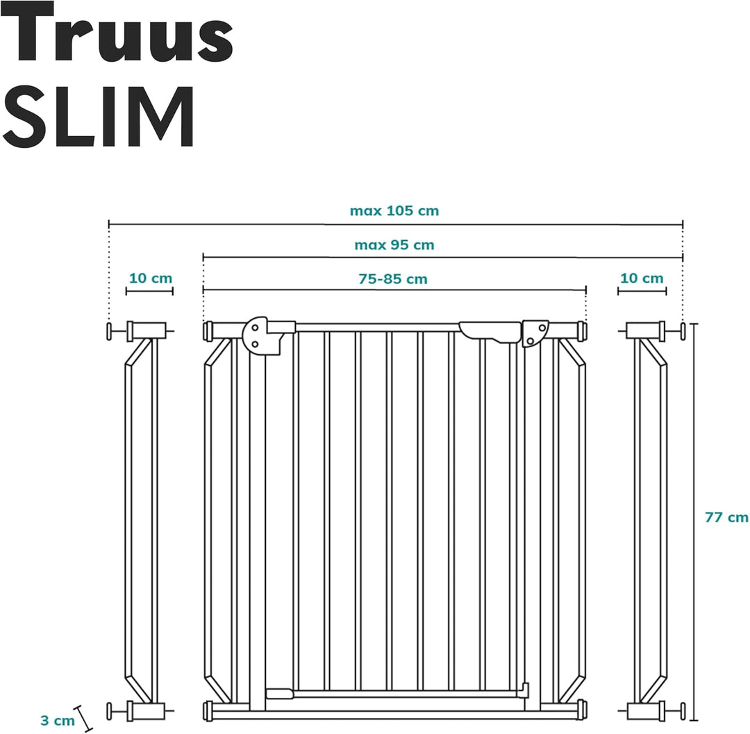 Lionelo Truus Slim Sicherheitstor, Verstellbare Breite von 75 bis 105 cm mit Press-Fit, Höhe 77 cm,