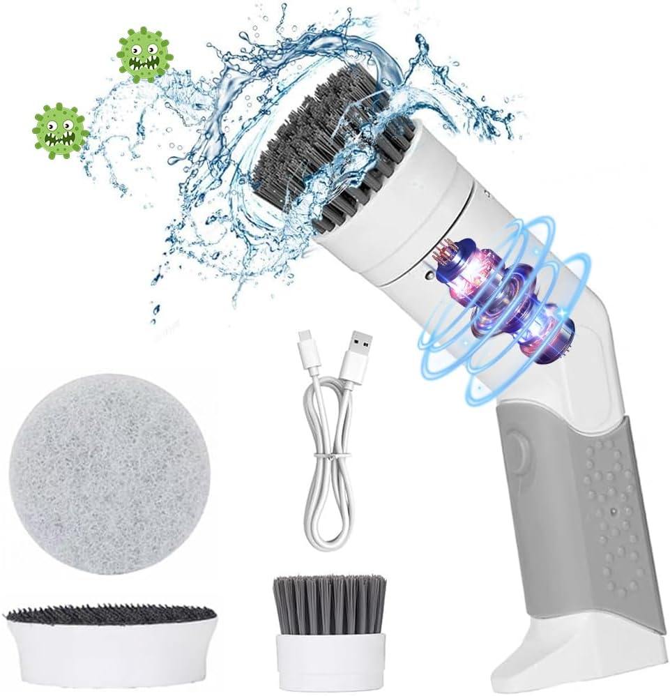 OBEST Elektrische Reinigungsbürste Mit 2 Reinigungsköpfen, Tragbare Electric Spin Scrubber Kabellose