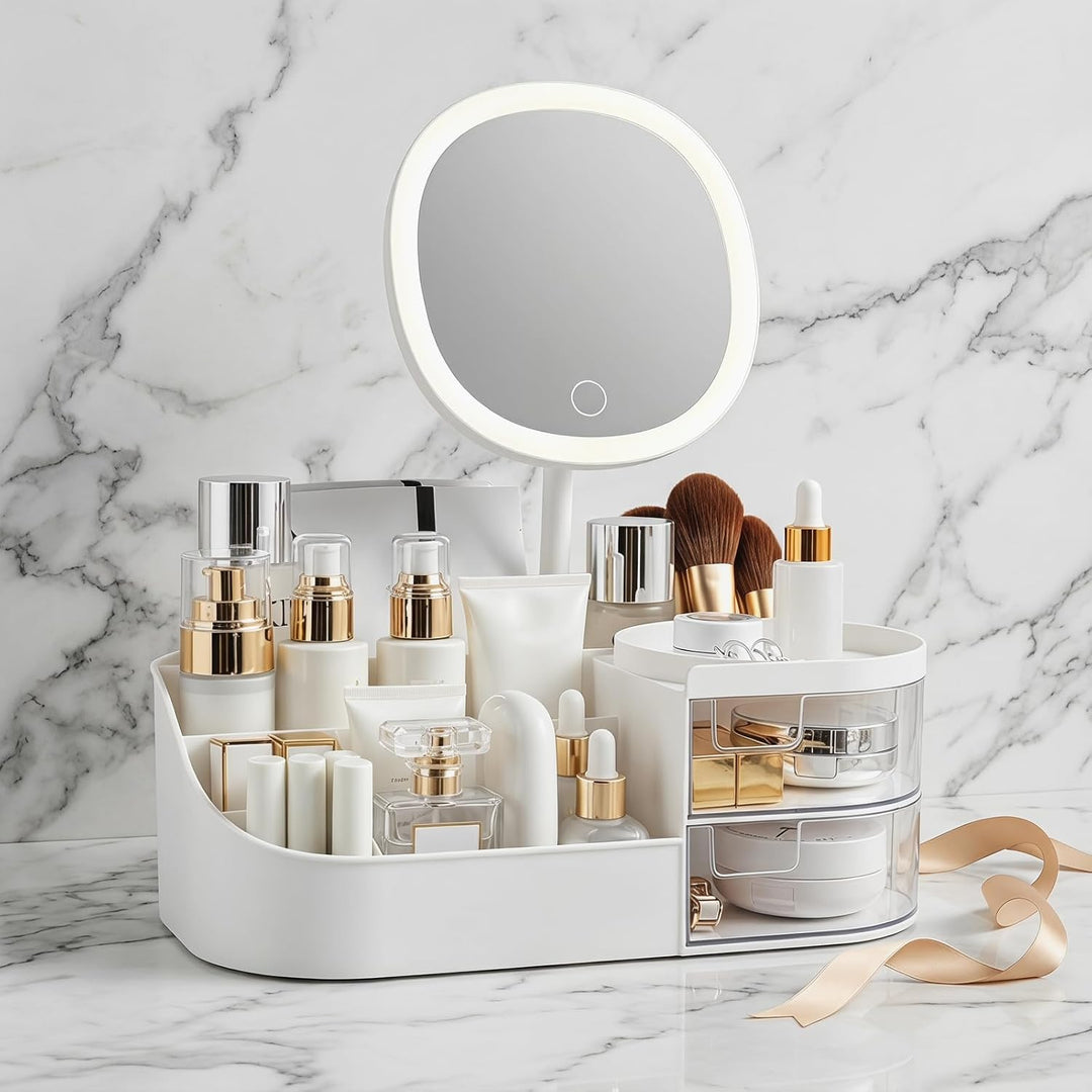 Joyan Make Up Kosmetik Organizer mit LED Spiegel und Schubladen - Multifunktionale Schminktisch Aufb