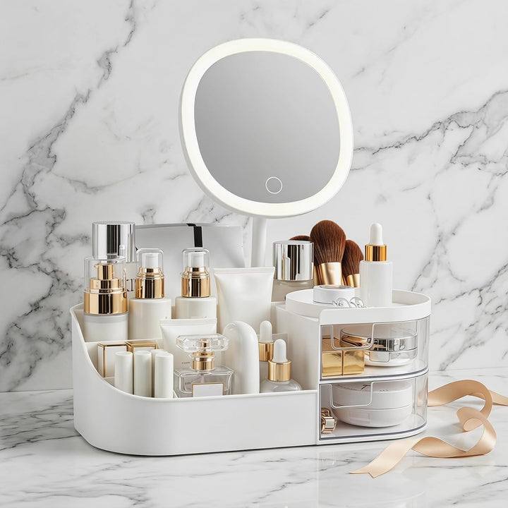 Joyan Make Up Kosmetik Organizer mit LED Spiegel und Schubladen - Multifunktionale Schminktisch Aufb