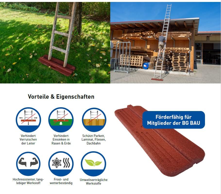 Leitermatte Leitersicherung ROT Antirutschmatte Stoppermatte Standfuss Leiter Bodenschoner 75 x 25 x