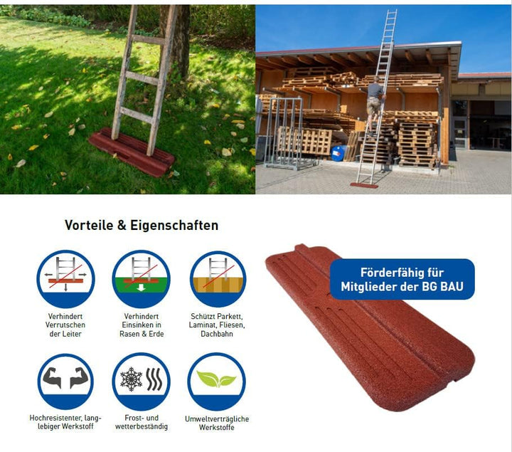 Leitermatte Leitersicherung ROT Antirutschmatte Stoppermatte Standfuss Leiter Bodenschoner 75 x 25 x