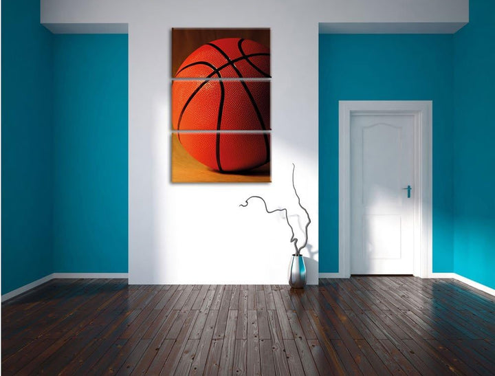 Pixxprint Basketball schwarzer Hintergrund als Leinwandbild | Grösse: 3 Teilig (120x80) | Wandbild|