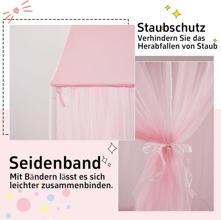 GFCC Prinzessinnen Bettvorhang für Hausbett mit rechteckigem Dach, Rosa Himmelbett Moskitonetz Balda