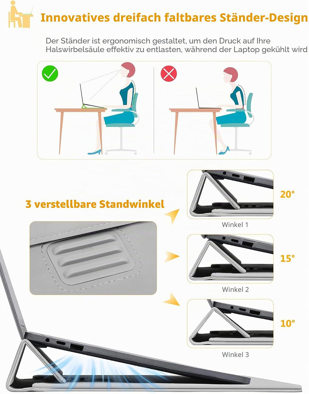 HYZUO 13 Zoll Laptop Hülle Tasche mit Einstellbarer Ständer für MacBook Air 13 M5 A3449 M4 M3 M2 M1