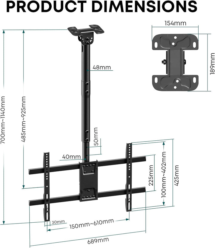 TV Deckenhalterung, verstellbar und neigbar – Für die meisten 43-86 Zoll Fernseher, Full-Motion Deck