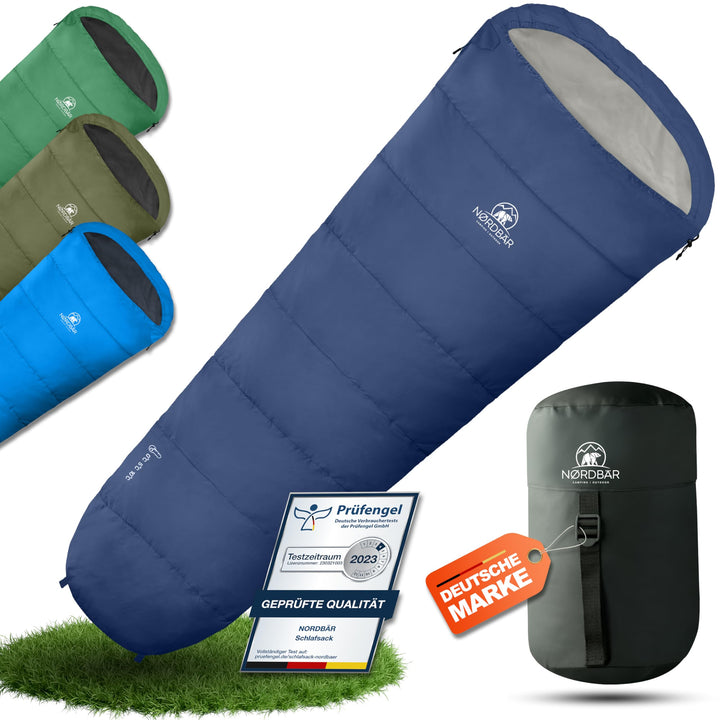 NORDBÄR® Schlafsack 3 Jahreszeiten & Sommer Ultraleicht [750g/1500g] | Camping Mumienschlafsack | kl