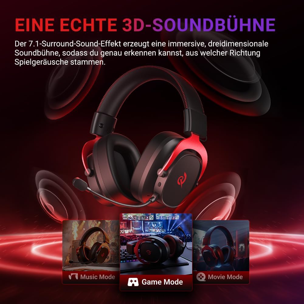 QCY Heroad VT200 Gaming Headset Wireless,2.4Ghz kabellos Headset Mit Mikrofon,7.1 Surround Sound,Blu