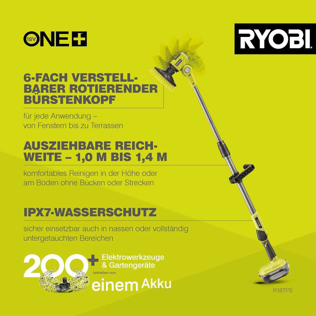 RYOBI 18 V ONE+ Akku-Reinigungsbürste R18TPS-0 (15 cm rotierender Borstenkopf, teleskopierbar bis zu