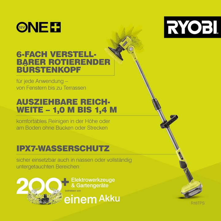 RYOBI 18 V ONE+ Akku-Reinigungsbürste R18TPS-0 (15 cm rotierender Borstenkopf, teleskopierbar bis zu