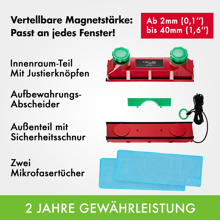 Tyroler Fensterreiniger mit regulierbarer Magnetkraft Glider D-4 | Fensterputzen leicht gemacht | Gl