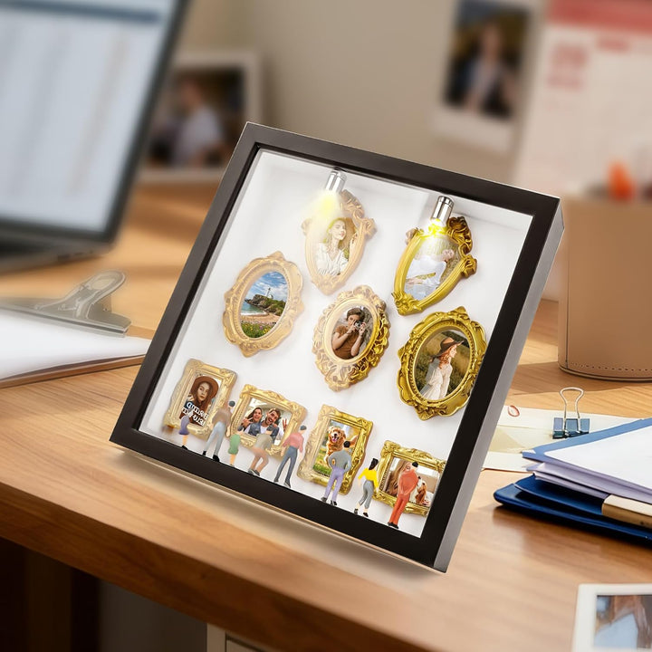 DIY Mini Gold Rahmen Silhouette Box, Upgrade Shadow Box Rahmen Set mit Gold Miniatur Museum, Feiern
