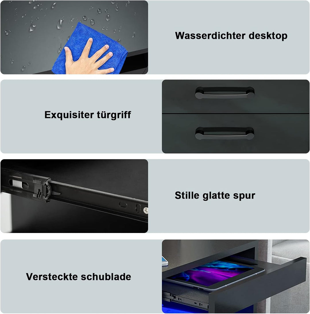 Lvhecforhm Nachttisch, Nachttisch mit Steckdosen und USB-Anschlüsse, Nachttisch mit LED Licht 16Farb
