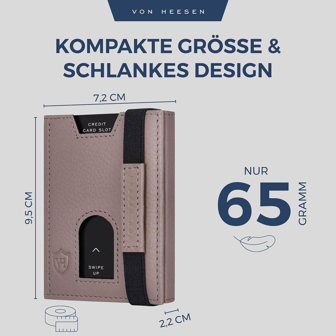 VON HEESEN Slim Wallet mit Münzfach &amp; RFID-Schutz - Leder Geldbeutel - Mini Geldbörse für Herren und