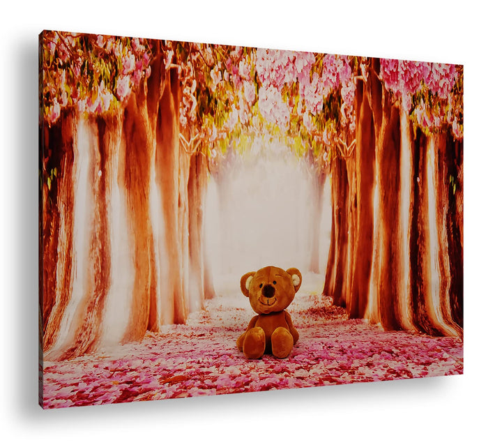 deyoli Stofftier Teddy im Märchenwald Format: 80x60 als Leinwand, Motiv fertig gerahmt auf Echtholzr