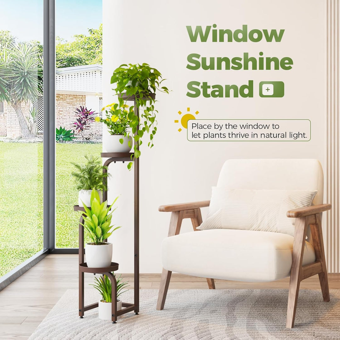 Bamworld Blumenständer Metall Braun Pflanzenständer Blumentreppe Indoor 4 Etagen robustes Pflanzenre