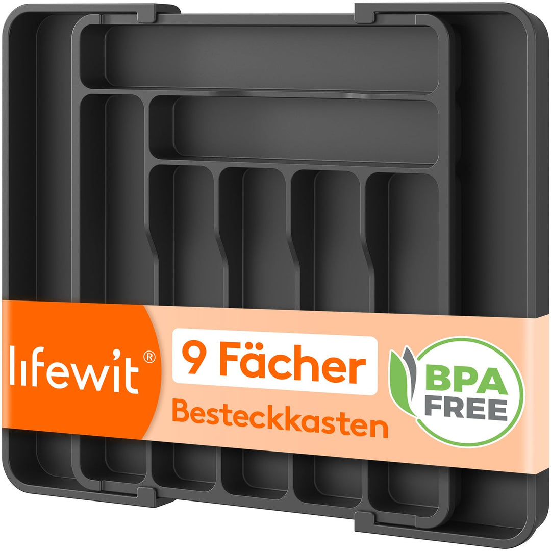 Lifewit Besteckkasten für Schubladen, verstellbarer Besteckeinsatz Tiefe 35 cm, 7-9 Fächer Kunststof